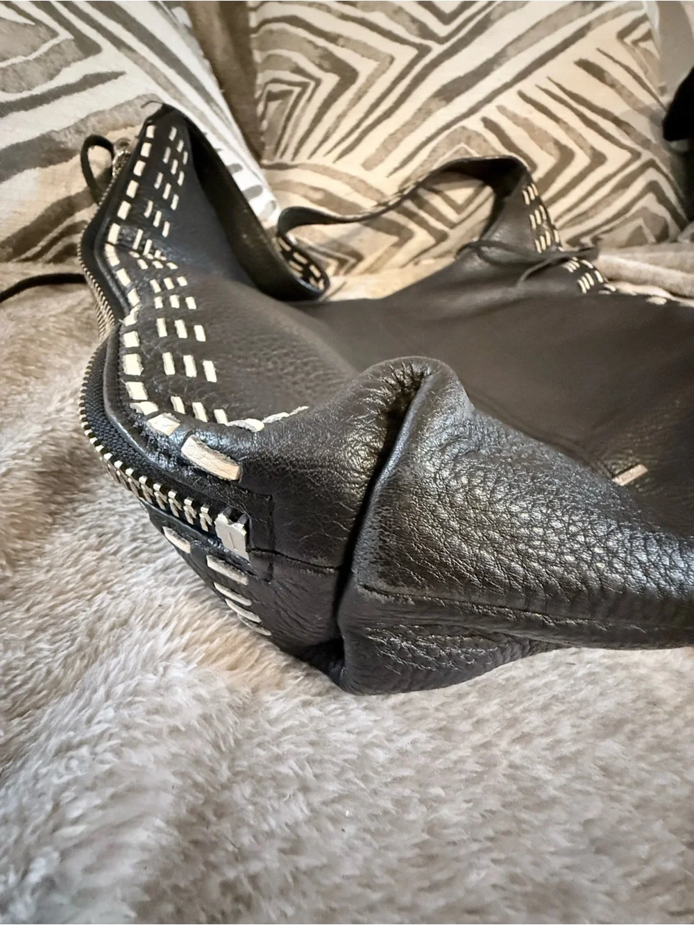 Rebecca Minkoff Black Leather Shoulder Hobo with Contrast Whipstitch